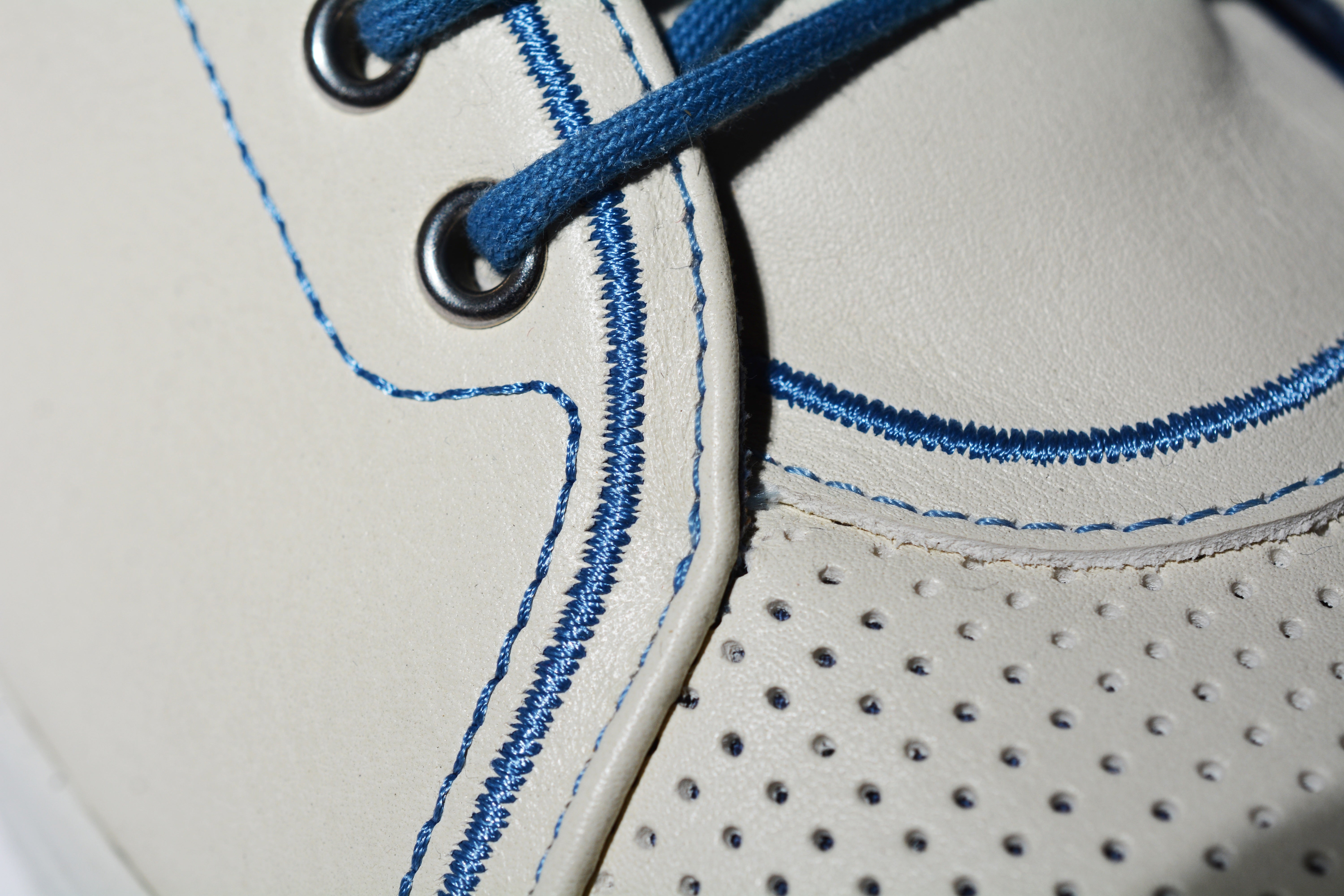Hilbrig Athena sustainable full grain leather sneaker embroidery close up