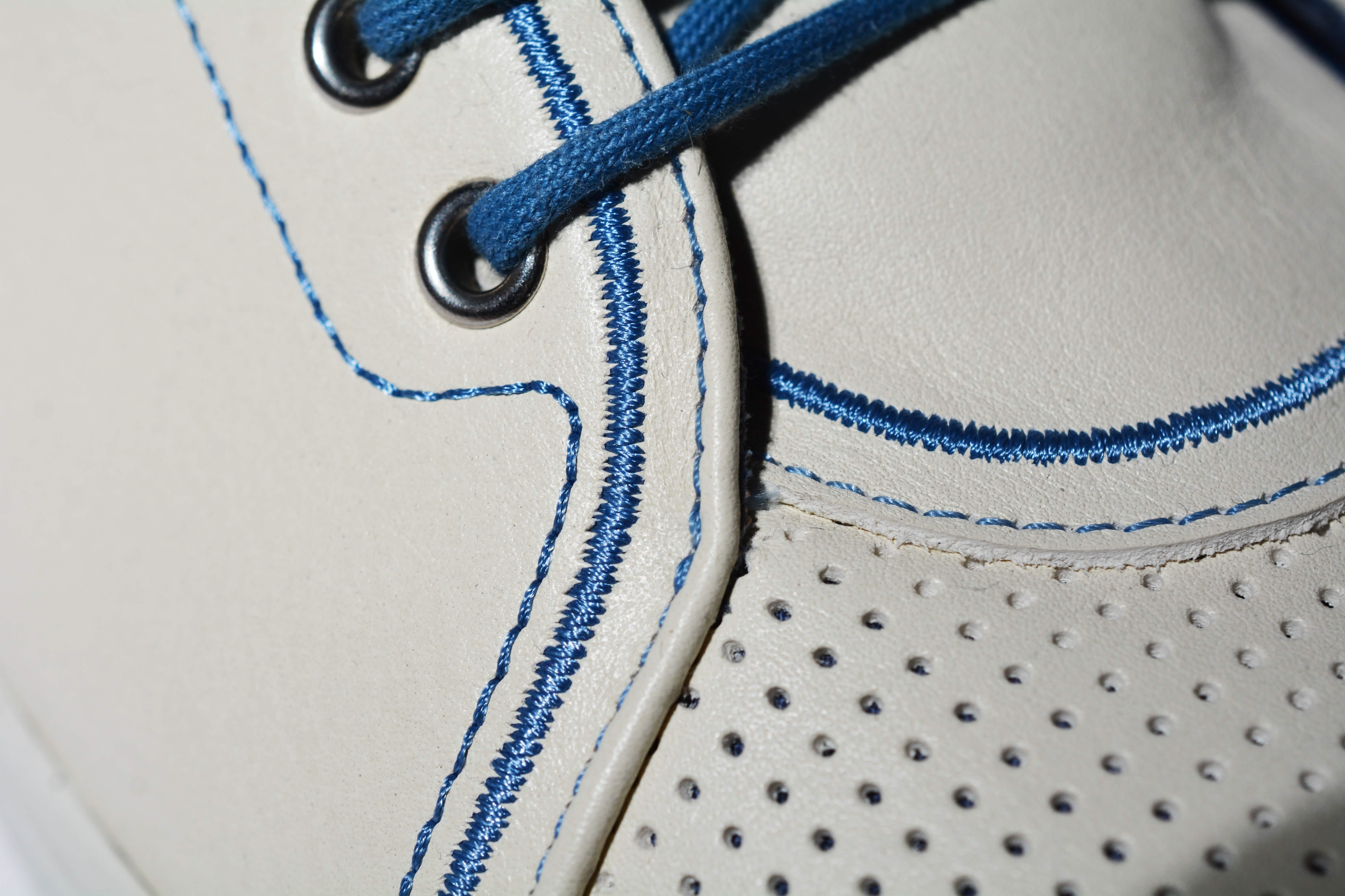 Hilbrig Athena sustainable full grain leather sneaker embroidery close up